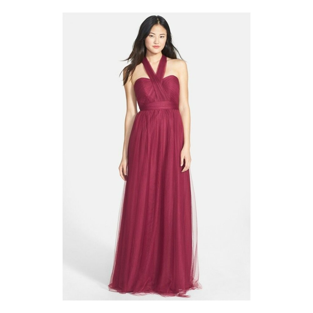 Jenny Yoo Annabelle Convertible Tulle Column Dress Gown Bridesmaid Crimson 6